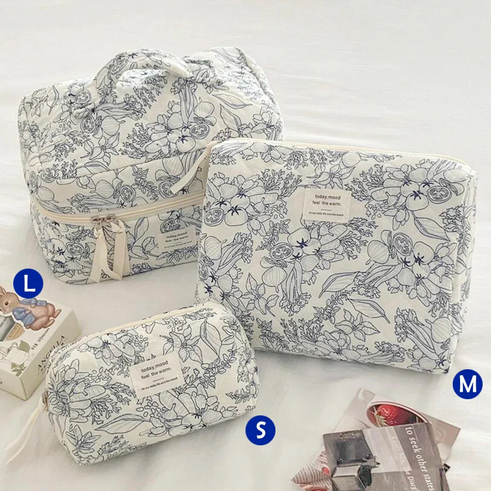 Cute Quilted Cotton Makeup Bag