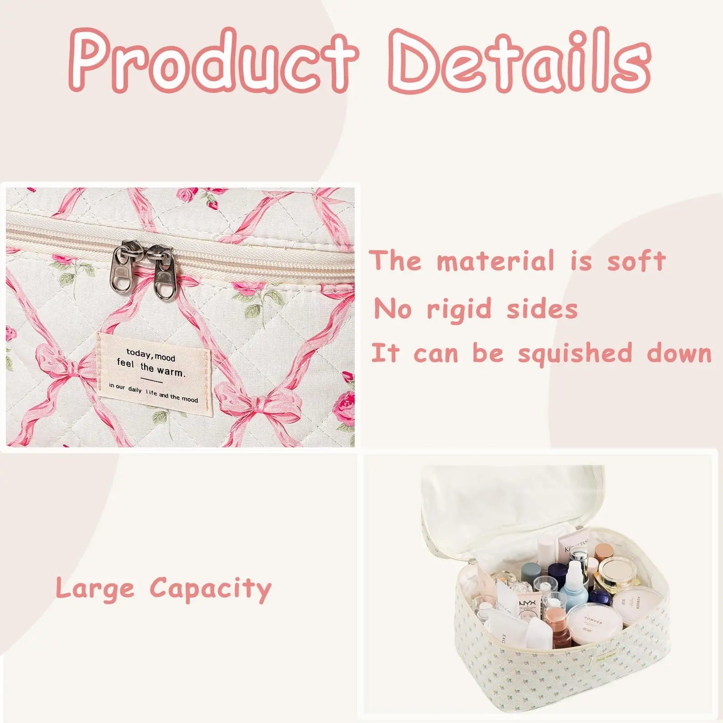 Cute Quilted Cotton Makeup Bag