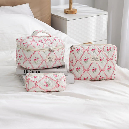 Cute Quilted Cotton Makeup Bag