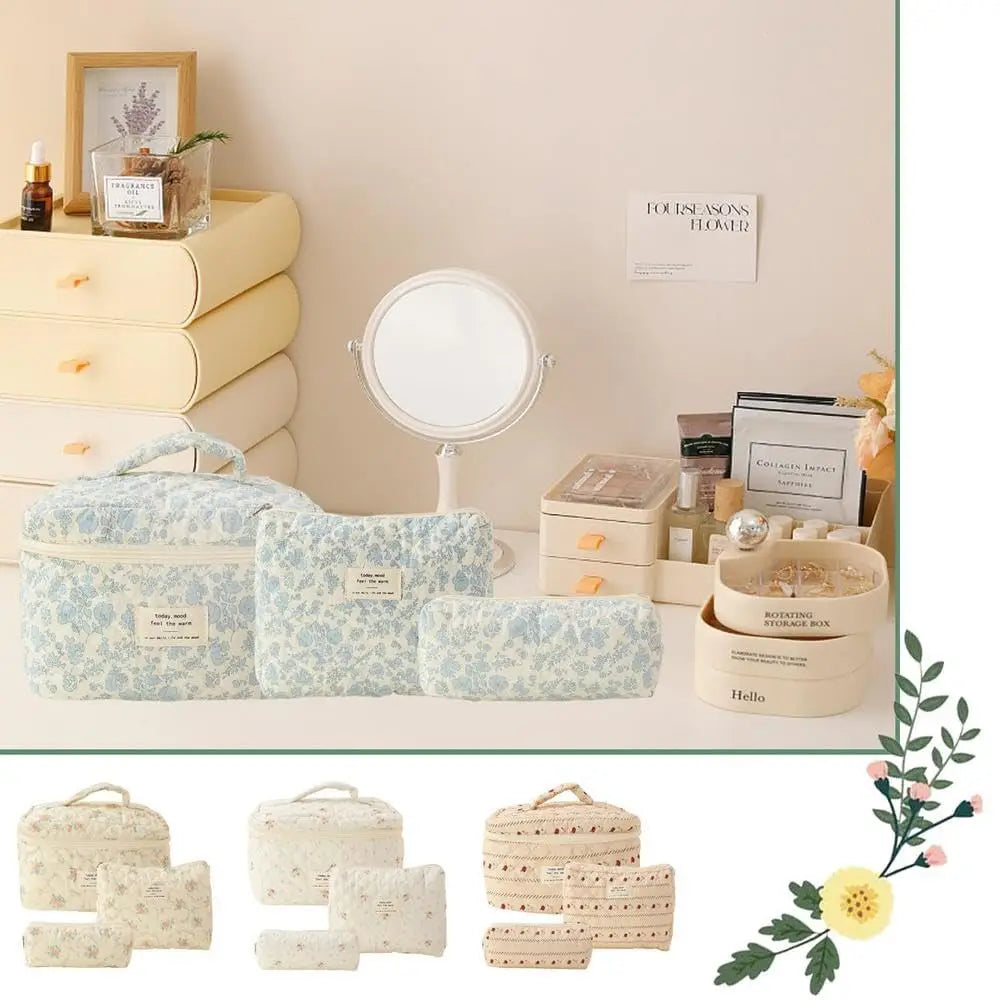 Cute Quilted Cotton Makeup Bag